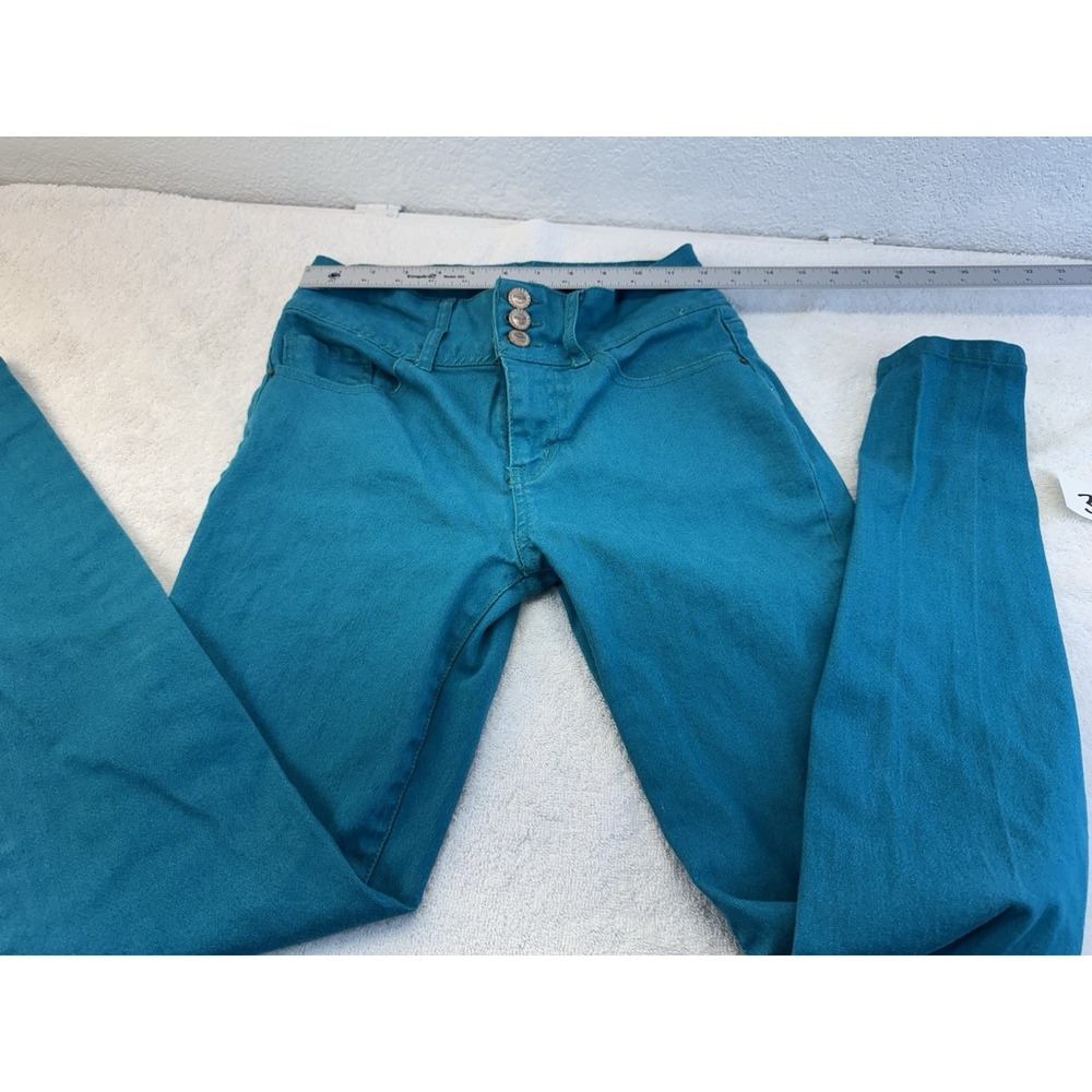 RAW Womens Size 9 Teal Skinny Jeans High Rise Stretch 3 Button Front Blue Green